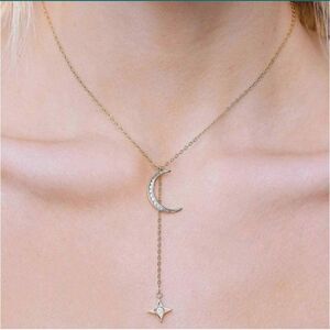 NWT Lili Claspe Rope The Moon & Star Lariat Necklace Gold Plate